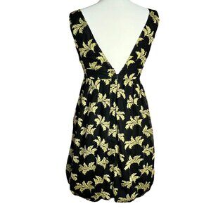 See By Chloé Black & Gold Embroidered Sleeveless Dress Women Size 6 V-Neck Elega